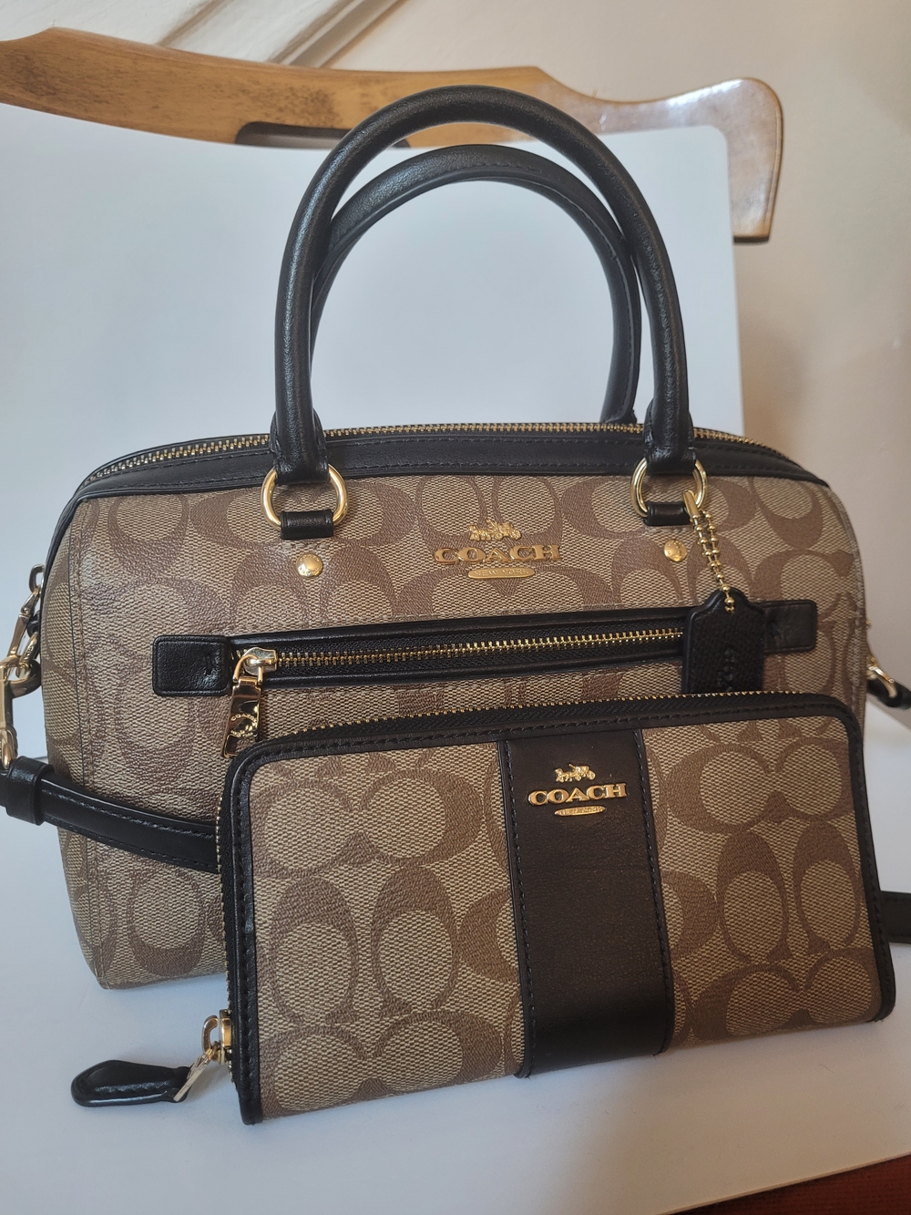 Coach Rowan Satchel in Signature Canvas with Wallet Set